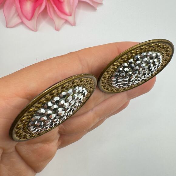 Vintage Richard Kerr Rhinestone Shield Statement Clip On Earrings Signed Sparkly - Picture 3 of 10